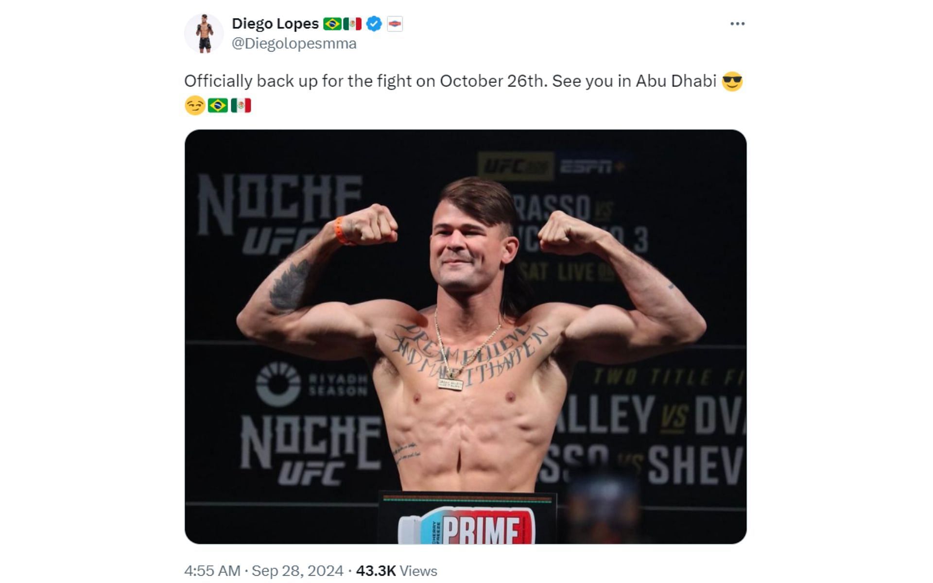 Screenshot via @Diegolopesmma on X